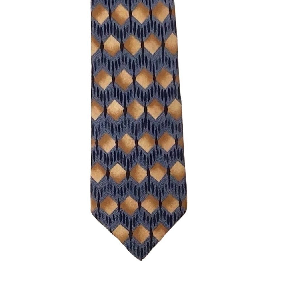 Brandini Le Collezioni Men’s Silk Tie Blue Tan and Brown Diamonds 58” X 3 1/2”